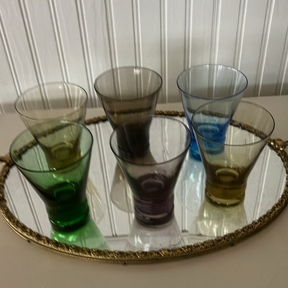 Vintage Old Fashion Colored Glasses Set of 6